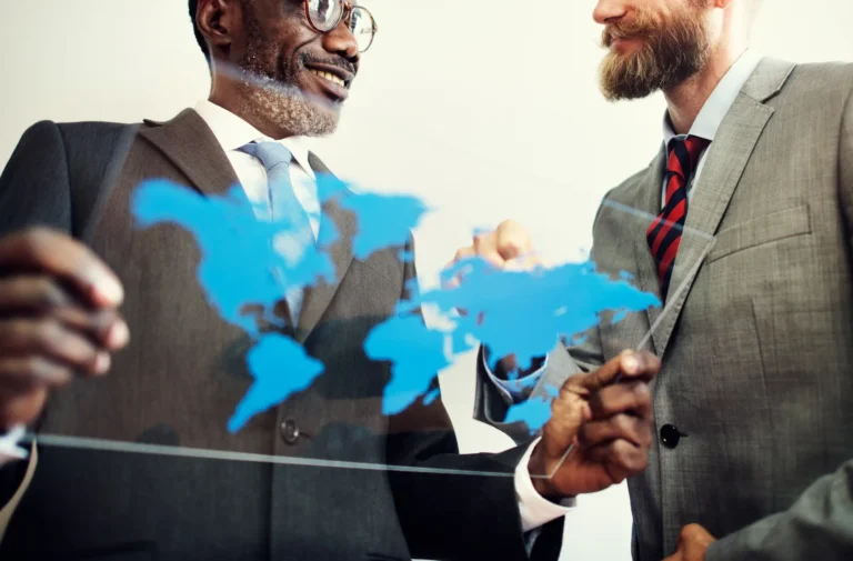 Businessmen World Map Glass