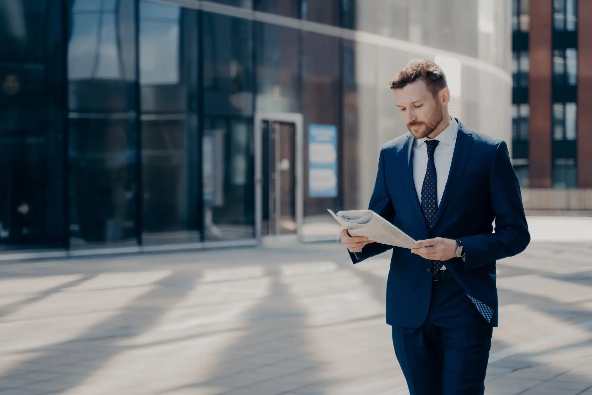 Focused formally dressed business person reading about S corporation