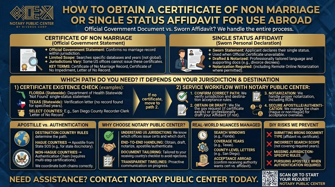How to Get a Certificate of Non Marriage for Use Abroad