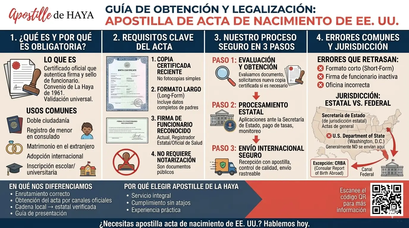 Apostilla tu Acta de Nacimiento de EE. UU. Guía de Obtención y Legalización