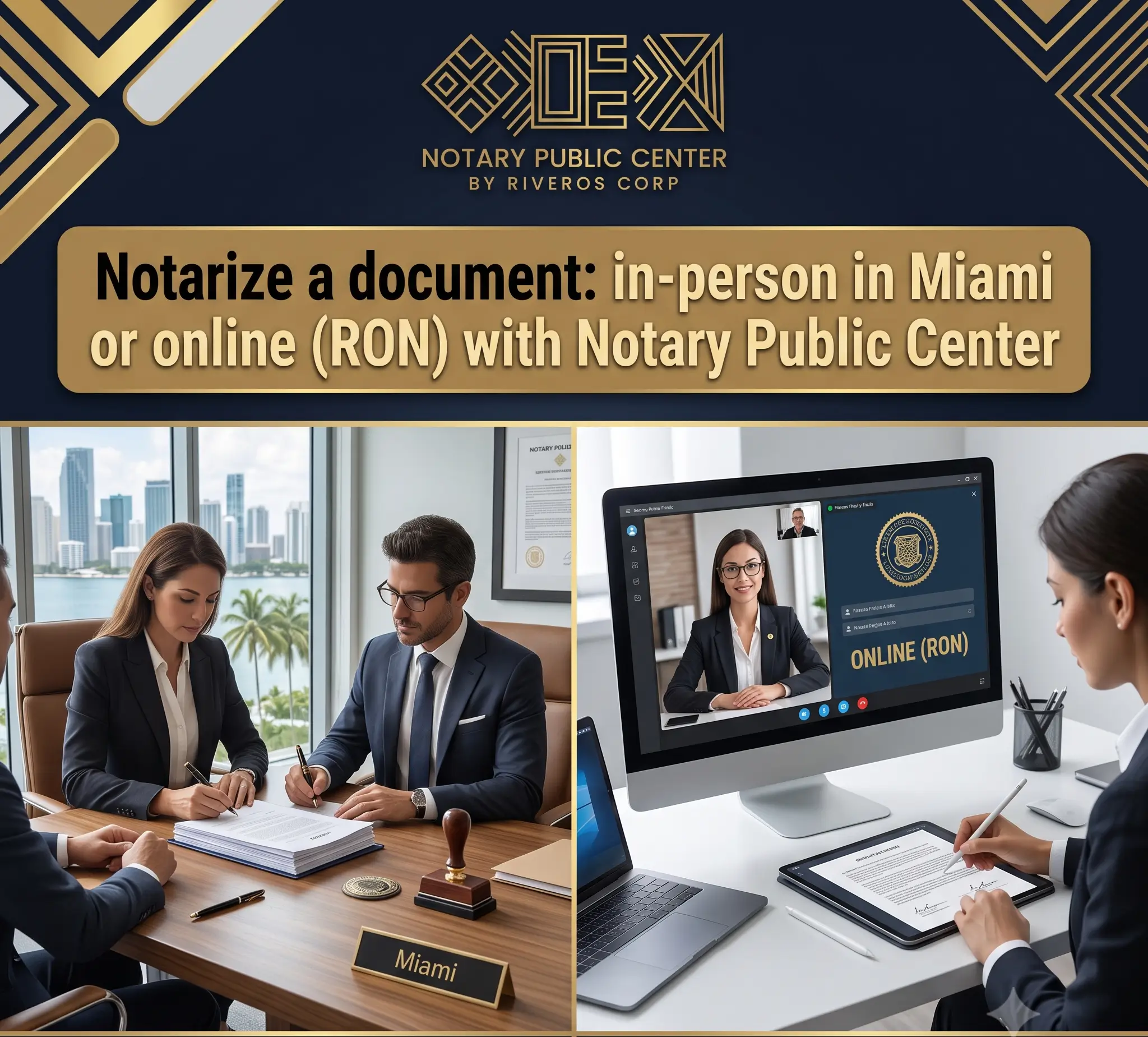 Notarize a document in person in Miami or online RON with Notary Public Center