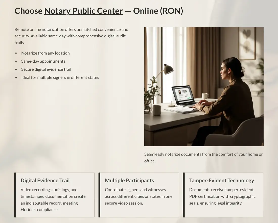 Public notary online with Notary Public Center (Florida RON)