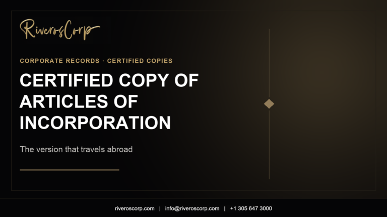 Certified copy of articles of incorporation, the version that can be apostilled — Riveros Corp