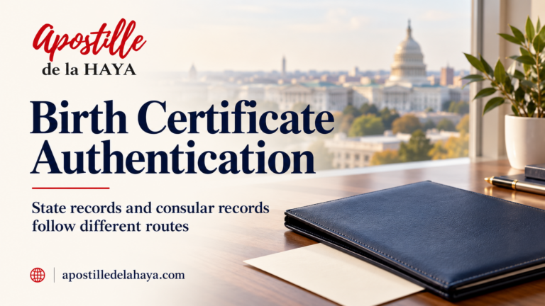 US Department of State birth certificate authentication with Apostille de la Haya