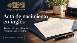 Acta de nacimiento en inglés: traducción y requisitos con Notary Public Center