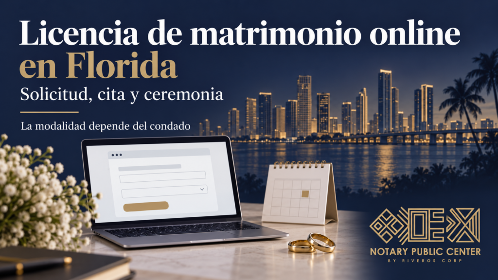 Licencia de matrimonio online en Florida con Notary Public Center